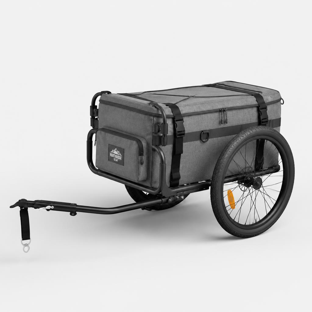 HipStar LD hands-free travel cart with grey cargo bag and black frame
