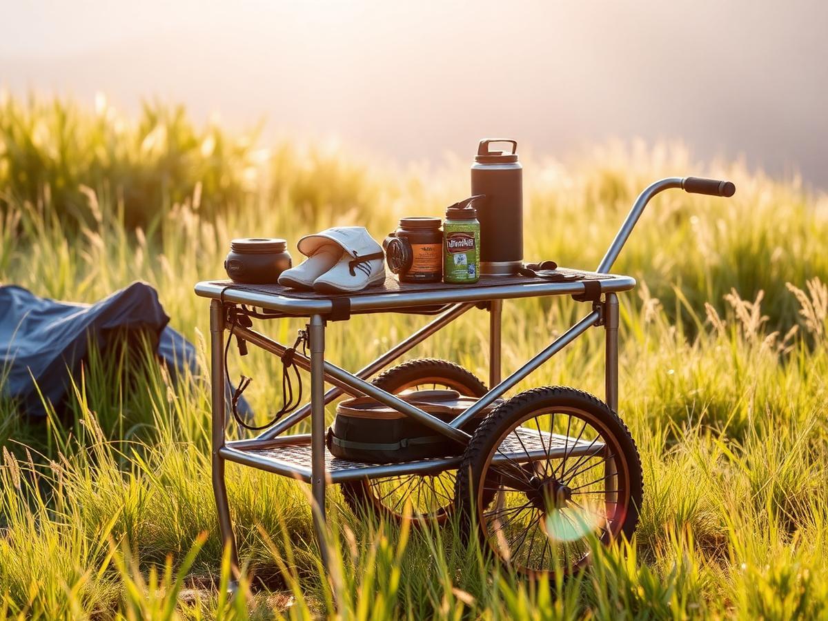 HipStar frame folded flat and used as a camp table